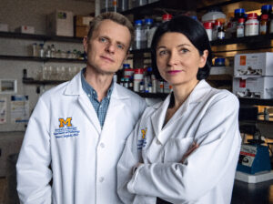 Drs. Jolanta Grembecka and Tomasz Cierpicki are shown in their lab